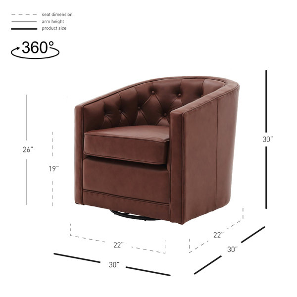 Red Barrel Studio® Cavendish 30" W Tufted Top Grain Leather Swivel